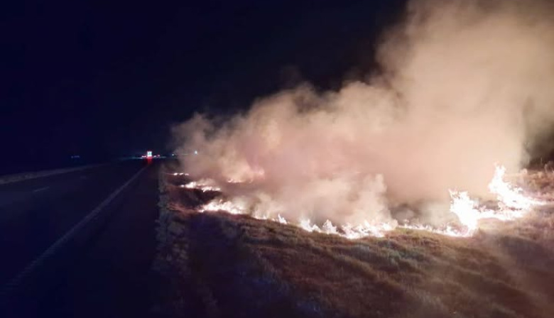 Un incendio de pastizales sobre la autopista requirió la intervención de Bomberos