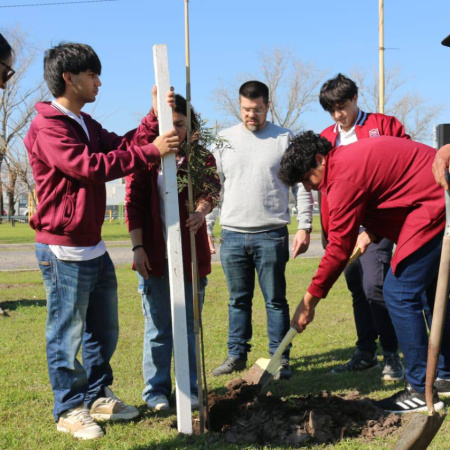 Estudiantes de Arroyo Seco plantaron árboles en plazas de la ciudad